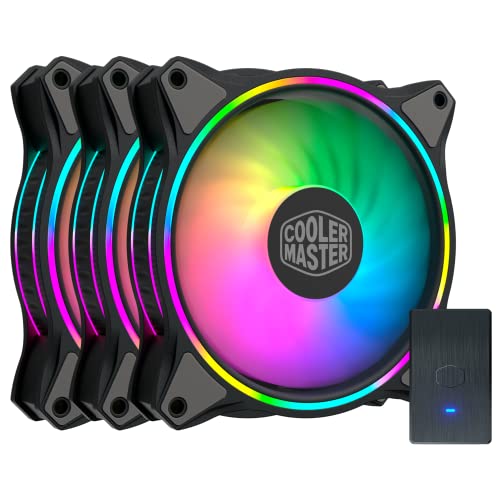 Cooler Master Master Fan MF120 Halo Duo-Ring, adressierbar, RGB-Beleuchtung, 120 mm, absorbierende Gummi-Pads, PWM-Statik-Druck für Computergehäuse und Flüssigkeitsheizkörper von Cooler Master