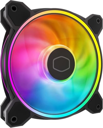 Cooler Master MasterFan MF120 Halo2 ARGB – 120mm Gehäuselüfter, adressierbare Dual-Ring-RGB-Beleuchtung, Rifle-Lager, vergrößerte Luftausgleichsblätter mit Stausensorschutz und verbesserter Treiber-IC von Cooler Master