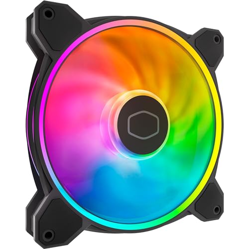 Cooler Master MasterFan MF140 Halo2 ARGB – 140mm Gehäuselüfter, adressierbare Dual-Ring-RGB-Beleuchtung, Rifle-Lager, vergrößerte Luftausgleichsblätter mit Stausensorschutz und verbesserter Treiber-IC von Cooler Master