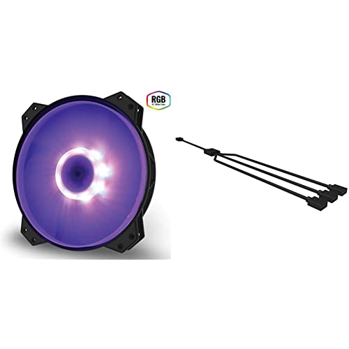 Cooler Master MasterFan MF200R RGB Gehäuselüfter 'RGB LED, Silent Cooling Technology, 200mm' R4-200R-08FC-R1 & RGB 1-zu-3-Splitterkabel, 4-poliger und 5-poliger LED-Anschluss, 58 cm von Cooler Master