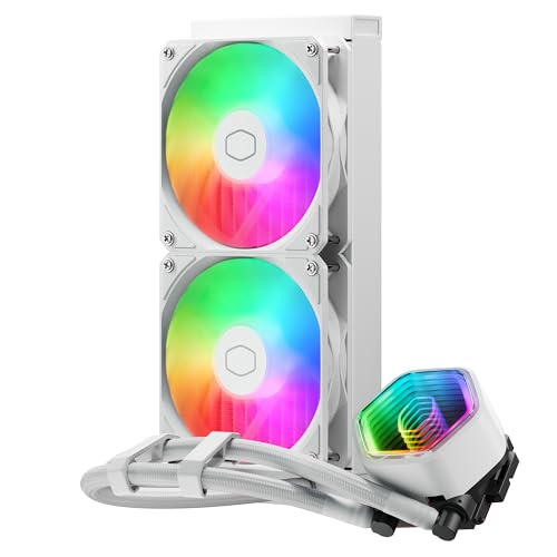 Cooler Master MasterLiquid 240 Core II Wasserkühlung – 240mm AIO Wasserkühlsystem (max. 260 W TDP), GR9-Doppelkammerpumpe, verbesserte ARGB-Gen-2-Lüfter, schnell montierbare AMD- und Intel-Kits – Weiß von Cooler Master