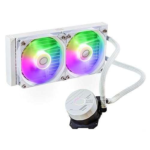 Cooler Master MasterLiquid 240L Core ARGB Wasserkühlung - CPU-Flüssigkeitskühler mit Zweikammer-Gen-S-Pumpe, überlegende PC-Kühlung mit 120mm ARGB-Lüfter, LGA 1700- und AM5-Halterungen – Weiß von Cooler Master