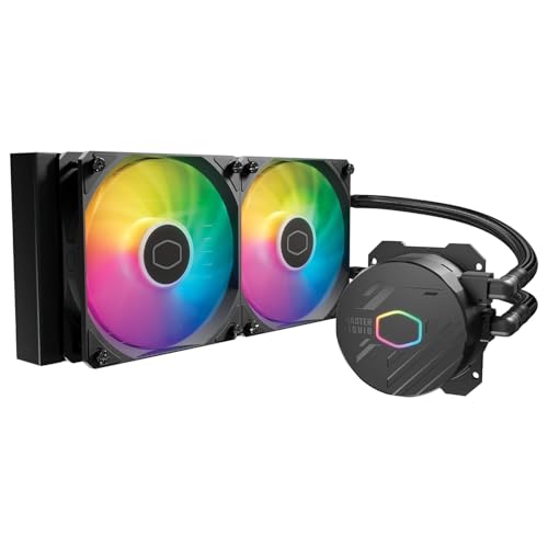 Cooler Master MasterLiquid 240L Core ARGB Wasserkühlung - CPU-Flüssigkeitskühler mit Zweikammer-Gen-S-Pumpe, überlegende PC-Kühlung mit 120mm -Lüfter, LGA 1700- und AM5-Halterungen – Schwarz von Cooler Master