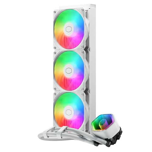 Cooler Master MasterLiquid 360 Core II Wasserkühlung – 360mm AIO Wasserkühlsystem (max. 280 W TDP), GR9-Doppelkammerpumpe, verbesserte ARGB-Gen-2-Lüfter, schnell montierbare AMD- und Intel-Kits – Weiß von Cooler Master