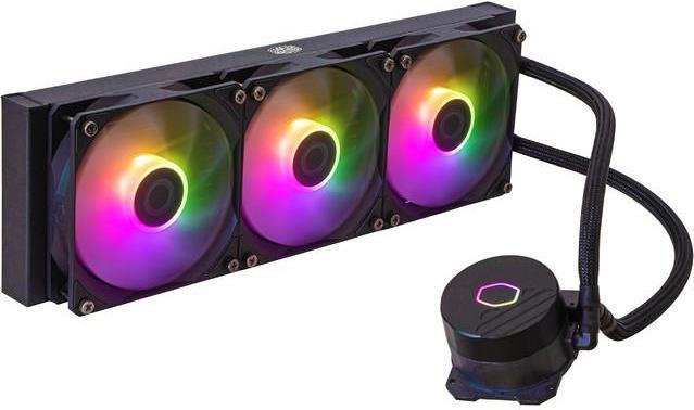 Cooler Master MasterLiquid 360L Core ARGB. Typ: Flüssigkeitskühlung, Lüfterdurchmesser: 12 cm, Rotationsgeschwindigkeit (min.): 650 U/min, Rotationsgeschwindigkeit (max.): 1750 U/min, Geräuschpegel (hohe Geschwindigkeit): 27,2 dB, Maximaler Luftstrom: 71,93 cfm, Maximum Luftdruck: 1,86 mmH2O, Lagertyp: Gewehrlager. Produktfarbe: Schwarz (MLW-D36M-A18PZ-R1) von Cooler Master
