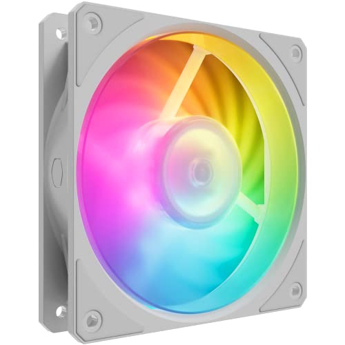 Cooler Master Mobius 120P ARGB Weißer Hochleistungs-Verbindungsring-Lüfter, PWM 2400 U/min, Loop Dynamic Bearing, ARGB anpassbare LEDs für PC-Gehäuse, Flüssigkeits- und Luftkühler (MFZ-M2DN-24NP2-R1) von Cooler Master