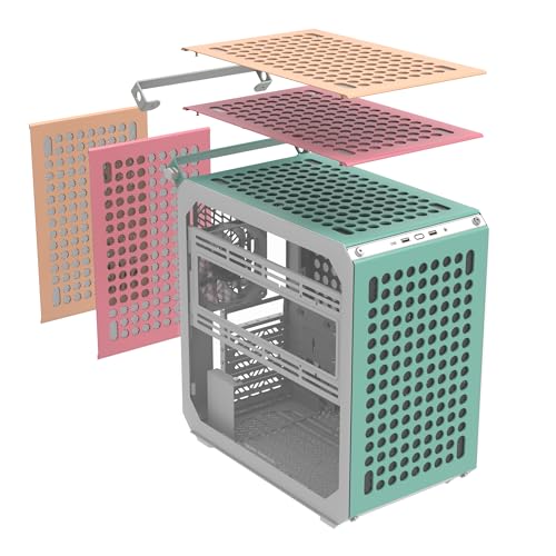 Cooler Master QUBE 500 Flatpack Macaron Small High Airflow Mid-Tower ATX anpassbares Gaming-PC-Gehäuse, gehärtetes Glas, vertikale GPU-Halterung, USB-C, Tragegriff, Gem Mini (Q500-DGNN-S00) von Cooler Master