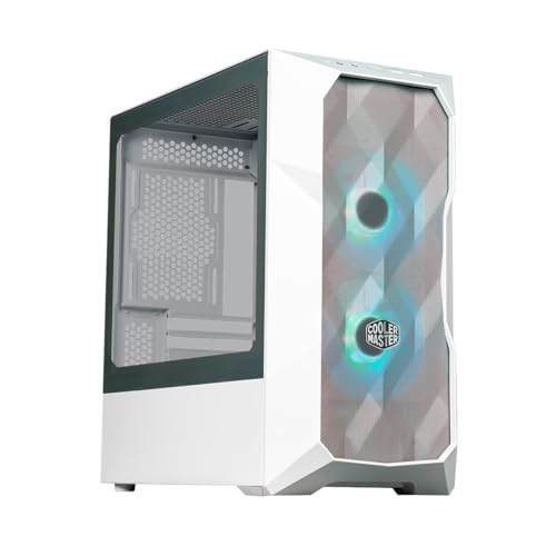 Cooler Master TD300 Mesh White PC Gehäuse - Mini-Tower für Micro-ATX & Mini-ITX , Gehäuse für hohen Luftstrom, 2 x 120mm ARGB-Lüfter, Seitenwand aus gehärtetem Glas, abnehmbarer Deckel, ARGB/PWM-Hub von Cooler Master