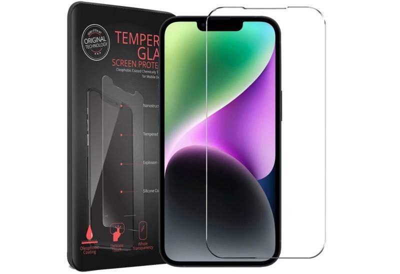 CoolGadget Schutzfolie Panzerfolie für Apple iPhone 14, (9H Härtegrad, 2x Schutzglas, 1xReinigungset), Displayfolie Panzer Schutzfolie 2 Stück für iPhone 14 Glas Folie von Coolgadget