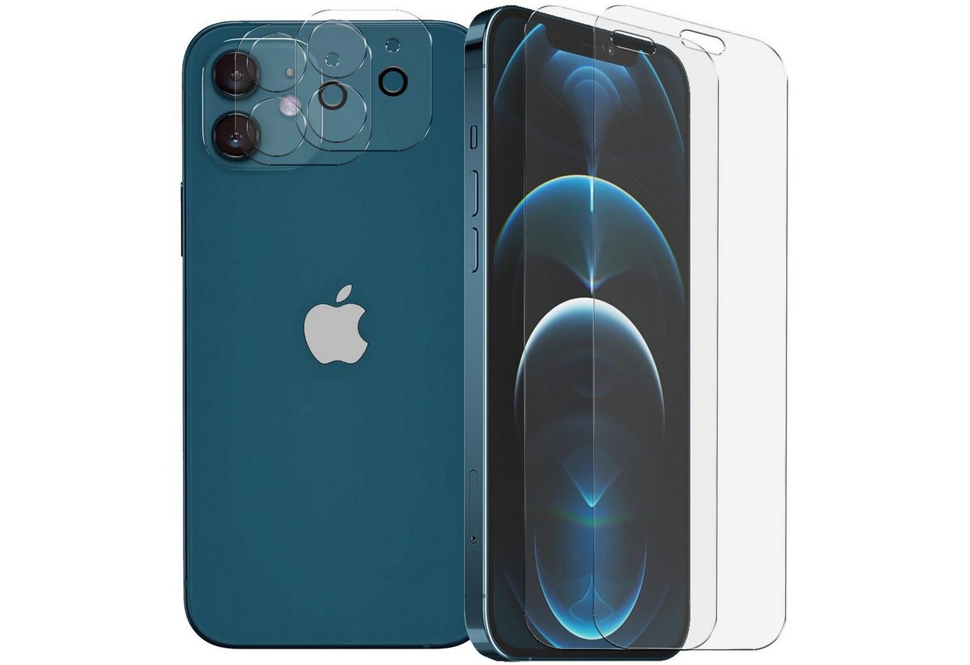 CoolGadget Schutzfolie Panzerfolie für iPhone 12, (Spar-Set 4in1, 2x Displayschutz, 2x Kameraschutz), Panzerglas Schutzfolie für Apple iPhone 12 Folie von Coolgadget