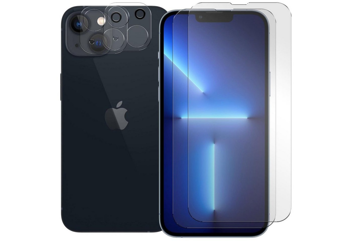 CoolGadget Schutzfolie Panzerfolie für iPhone 13 Mini, (Spar-Set 4in1, 2x Displayschutz, 2x Kameraschutz), Panzerglas Schutzfolie für Apple iPhone 13 Mini Folie von Coolgadget