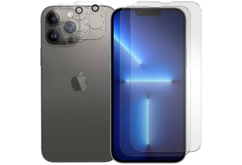 CoolGadget Schutzfolie Panzerfolie für iPhone 13 Pro, (Spar-Set 4in1, 2x Displayschutz, 2x Kameraschutz), Panzerglas Schutzfolie für Apple iPhone 13 Pro Folie von Coolgadget