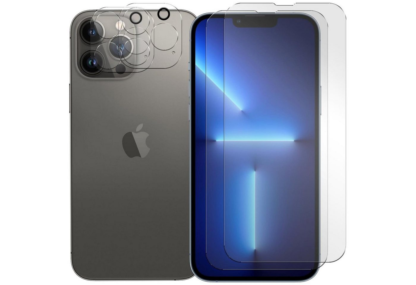 CoolGadget Schutzfolie Panzerfolie für iPhone 13 Pro Max, (Spar-Set 4in1, 2x Displayschutz, 2x Kameraschutz), Panzerglas Schutzfolie für Apple iPhone 13 Pro Max Folie von Coolgadget