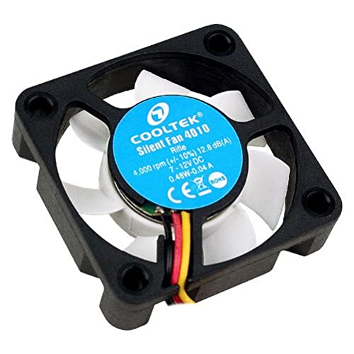 Cooltek 200400225 Silent Fan 4010, 40mm x 40mm x 10mm Lüfter, Rifle-Bearing, 12,8 dBA, 4.000 U/min, 9,3 m³/h, 3-Pin Molex Anschluss, schwarz, weiß von Cooltek