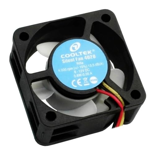 Cooltek 200400230 Silent Fan 4020, 40mm x 40mm x 20mm Lüfter, Rifle-Bearing, 13,5 dBA, 4.000 U/min, 11,5 m³/h, 3-Pin Molex Anschluss, schwarz / weiß von Cooltek