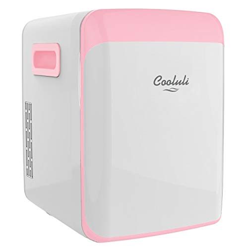 Cooluli Mini-Kühlschrank für Schlafzimmer, Auto, Schreibtisch, Studentenwohnheim, 12 V, tragbarer Kühler und Wärmer für Lebensmittel, Getränke, Make-up und Kosmetik, kleiner AC/DC Kühlschrank (Rosa) von Cooluli