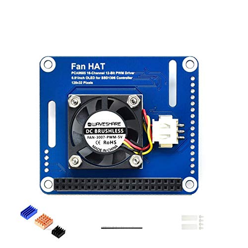 Coolwell Waveshare PWM Controlled Fan HAT for Raspberry Pi I2C Bus PCA9685 Driver with Real Time Temperature Monitor Auto Adjustment Up to 16-Ch PWM Outputs von Coolwell