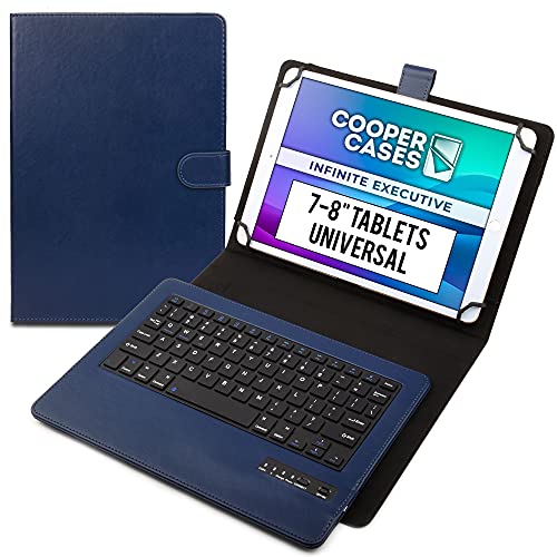 Cooper Cases(TM Infinite Executive Universal Folio-Tastatur für 7" – 8" Tablets in Dunkelblau (Lederhülle, Standfunktion, elastisches Verschlussband, englische QWERTY-Tastatur) von Cooper Cases