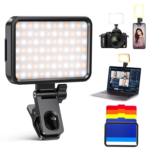 Coovee Selfie Licht Handy, 3000-10000K 3 Lichtmodi Handylicht, 2000Mah Eingebauten Akkus, CRI 95+, Selfie Licht mit Klammer Telefonhalter, Led Videokonferenz Leuchte für iPhone, iPad, Laptop, Camera von Coovee