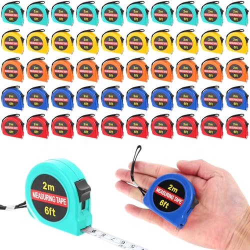 Copkim Mini-Maßband, einziehbar, 2 m, kleines Maßband, Tasche, winzige Zoll- und metrische Messung für Bau-Party, Gastgeschenke, Weihnachtsartikel, Männergeschenke (farbig), 50 Stück von Copkim