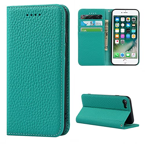 Copmob Handyhülle iPhone 7 Plus/8 Plus, Flip Echtleder Wallet Case, [4 Slots] [Magnetverschluss] [mit Umhängeband], Schutzhülle für iPhone 7 Plus/8 Plus – Himmelblau von Copmob
