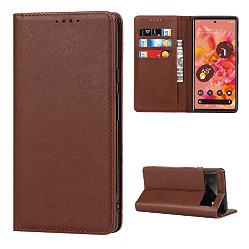 Copmob Hülle Google Pixel 6,Flip Leder Geldbörse Handyhülle,[4 Kartenfach][Ständerfunktion][Magnetverschluss],Klapphülle Ledertasche Schutzhülle für Google Pixel 6 - Dunkelbraun von Copmob