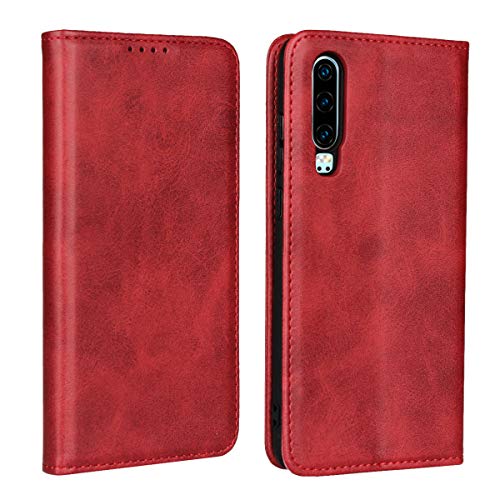 Copmob Hülle Huawei P30,Flip Leder Brieftasche Handyhülle,[3 Kartensteckplatz][Ständerfunktion][Magnetverschluss],Klapphülle Ledertasche Schutzhülle für Huawei P30 - Rot von Copmob