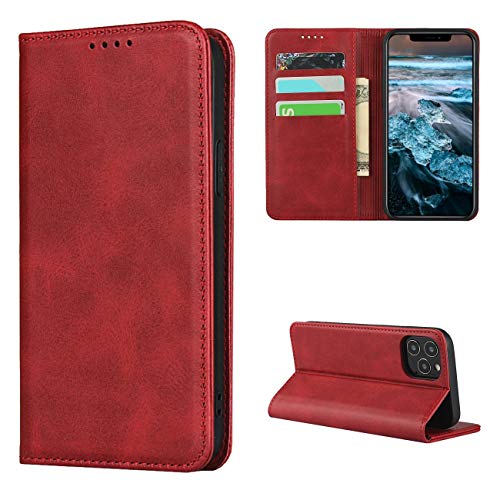 Copmob Hülle iPhone 12 Pro Max,Flip Leder Brieftasche Handyhülle,[3 Kartensteckplatz][Ständerfunktion][Magnetverschluss],Klapphülle Ledertasche Schutzhülle für iPhone 12 Pro Max - Rot von Copmob