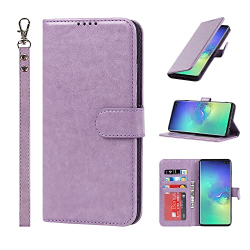 Copmob Samsung S10 Hülle Mit Band,Flip Leder Geldbörse Handyhülle,[4 Kartenfach][Ständerfunktion][Magnetverschluss],Klapphülle Schutzhülle Handyhülle für Samsung Galaxy S10 - Violett von Copmob