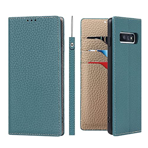 Copmob Samsung S10 Hülle Mit Band,Handyhülle Samsung S10,Flip Echtleder Geldbörse Hülle,[Mit 3 Kartenfach][Magnetverschluss][RFID Blocker],Klapphülle Schutzhülle für Samsung Galaxy S10 - Himmelblau von Copmob