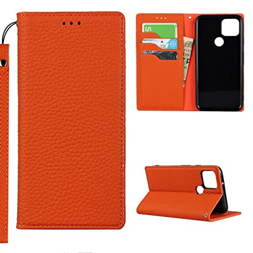 Copmob Schutzhülle für Google Pixel 5, Echtleder, Flip Wallet Schutzhülle aus Leder, [3 Schlitze] [Magnetverschluss] [RFID-Blocker], Klappschutzhülle für Google Pixel 5, Orange von Copmob