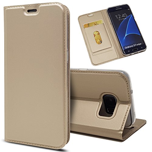 Copmob Schutzhülle für Samsung Galaxy S7 Edge, ultradünn, aus PU-Leder, Premium-Schutzhülle mit Klappdeckel [Stoßfest TPU] [Rundumschutz] [Kartenschlitz] [Magnetverschluss]- Gold von Copmob