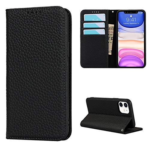 Copmob Schutzhülle für iPhone 11, Flip-Case, echtes Leder, [4 Schlitze][Magnetverschluss], Schutzhülle mit Klappdeckel für iPhone 11 – Schwarz von Copmob
