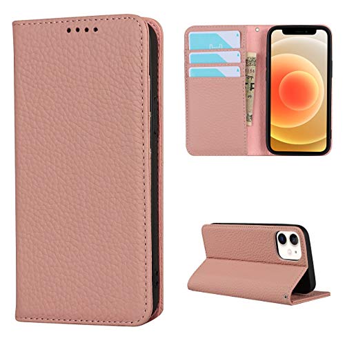 Copmob Schutzhülle für iPhone 12 Mini, Flip-Case aus echtem Leder, [4 Schlitze][Magnetverschluss], Schutzhülle für iPhone 12 Mini, Rosa von Copmob