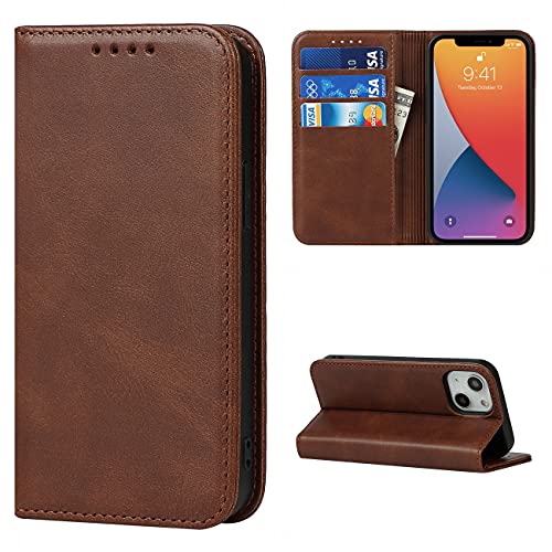 Copmob Schutzhülle für iPhone 13, Flip Wallet aus Leder, [3 Schlitze] [Standfunktion ][Magnetverschluss], Schutzhülle mit Klappdeckel für iPhone 13 – Dunkelbraun von Copmob