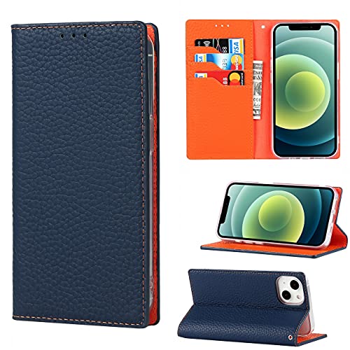 Copmob Schutzhülle für iPhone 13 Mini mit Kordel, Echtleder, Flip Brieftasche aus Leder, [3 Kartenfächer] [magnetisch] [RFID-Blocker], Schutzhülle für iPhone 13 Mini – Dunkelblau von Copmob
