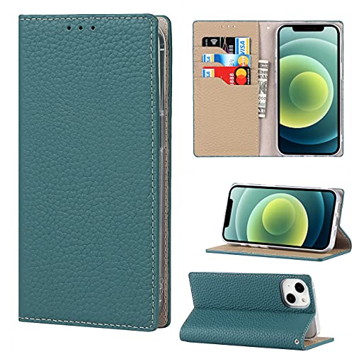 Copmob Schutzhülle für iPhone 13 Mini mit Kordel, Echtleder, Flip Brieftasche aus Leder, [3 Kartenfächern] [Magnet] [RFID-Blocker], Schutzhülle für iPhone 13 Mini, Himmelblau von Copmob