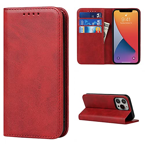 Copmob Schutzhülle für iPhone 13 Pro, Flip Wallet aus Leder, [3 Schlitze][Standfunktion] [Magnetverschluss], Schutzhülle mit Klappdeckel für iPhone 13 Pro – Rot von Copmob