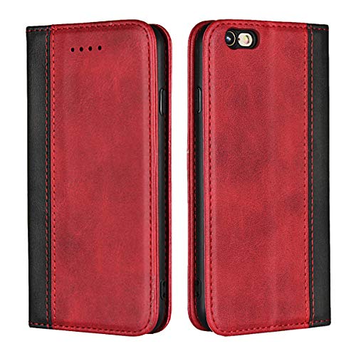 Copmob Schutzhülle für iPhone 6S, Premium-Schutzhülle, magnetisch, Flip Wallet aus Leder, [3 Kartenfächern] [Standfunktion ] [TPU Stoßfest] Schutzhülle für iPhone 6/6S – Rot + Schwarz von Copmob