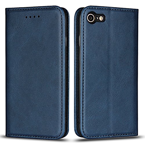 Copmob Schutzhülle für iPhone 7/8/SE2/SE 2020, Flip Brieftasche aus Leder, [3 Schlitze][Standfunktion][Magnetverschluss], Klappschutzhülle für iPhone 7/8/SE2/SE 2020 – Blau von Copmob
