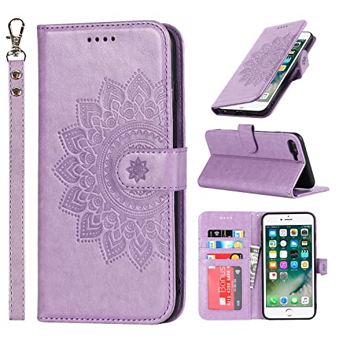 Copmob Schutzhülle für iPhone 7 Plus/8 Plus, Flip Blume, Brieftasche aus Leder, [3 Schlitze][Standfunktion] [Magnetverschluss], Klappschutzhülle für iPhone 7 Plus/8 Plus – Violett von Copmob