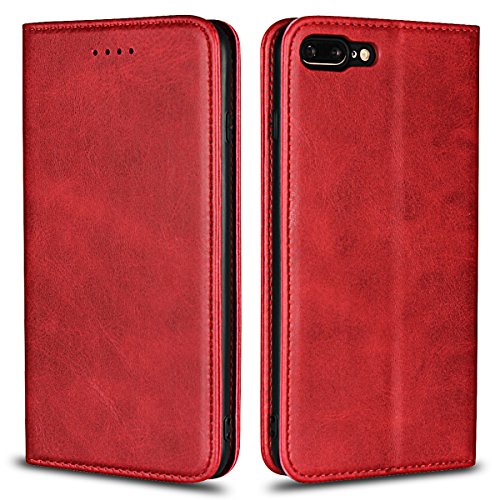 Copmob Schutzhülle für iPhone 7 Plus/8 Plus, Flip Wallet aus Leder, [3 Schlitze] [Standfunktion] [Magnetverschluss], Klappschutzhülle für iPhone 7 Plus/8 Plus – Rot von Copmob