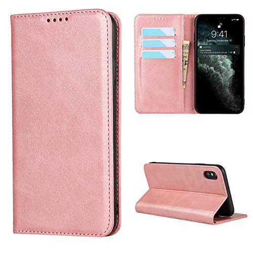 Copmob Schutzhülle für iPhone X/XS, Flip Brieftasche aus Leder, [3 Schlitze][Standfunktion] [Magnetverschluss], Klappschutzhülle für iPhone X/XS – Roségold von Copmob