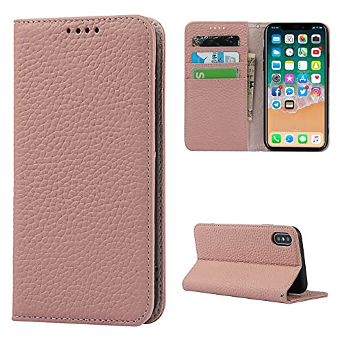 Copmob Schutzhülle für iPhone X/XS, Flip-Case aus echtem Leder, [4 Schlitze][Magnetverschluss], Schutzhülle mit Klappdeckel für iPhone X/XS – Rosa von Copmob