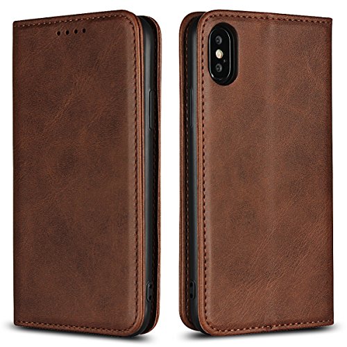 Copmob Schutzhülle für iPhone X/XS, Flip Wallet Schutzhülle aus Leder, 3 Schlitze, Standfunktion, Magnetverschluss, Klappschutzhülle für iPhone X/XS – Dunkelbraun Copmob Schutzhülle für iPhone X/XS, Flip Wallet Schutzhülle aus Leder, 3 Schlitze, Standfunktion, Magnetverschluss, Klappschutzhülle für iPhone X/XS – Dunkelbraun von Copmob