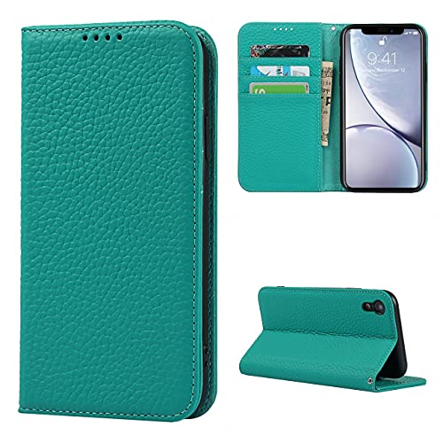 Copmob Schutzhülle für iPhone XR, Flip-Case, echtes Leder, [4 Schlitze][Magnetverschluss], Schutzhülle mit Klappdeckel für iPhone XR – Himmelblau von Copmob