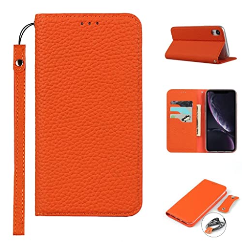 Copmob Schutzhülle für iPhone XR, Premium-Echtleder, Flip Wallet aus Leder, [3 Schlitze] [Magnetverschluss], Schutzhülle für iPhone XR – Orange von Copmob