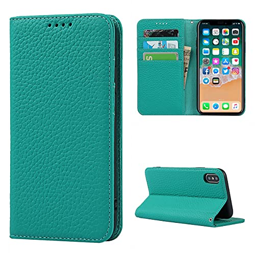 Copmob Schutzhülle für iPhone XS Max, Flip-Case aus echtem Leder, [4 Schlitze][Magnetverschluss], Schutzhülle für iPhone XS Max – Himmelblau von Copmob