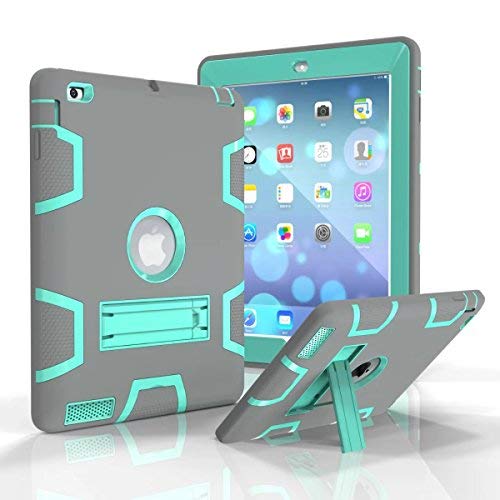 Copmob Stoßfeste Schutzhülle für Apple iPad 2/3/4, stoßfeste Schutzhülle aus Kunststoff, Silikon, Hybrid Case Cover mit Ständer, Grau/Grün von Copmob