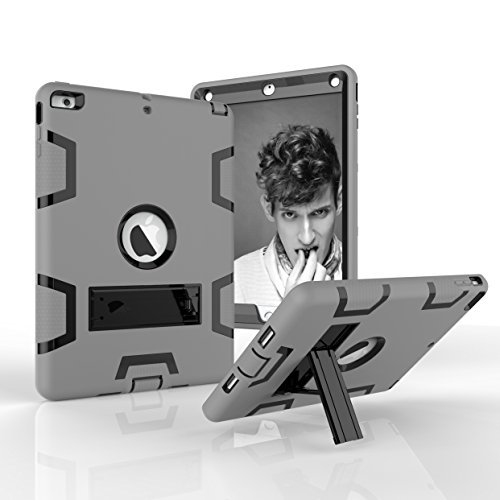 Copmob iPad Air Hülle,iPad 5 Hülle,[Shockproof] [Anti-Fall],multifunktionale Silikon Schützende schroffe Abdeckung Rüstung Fall Schutzhülle Hülle für iPad 5/iPad Air - Grau/Schwarz von Copmob